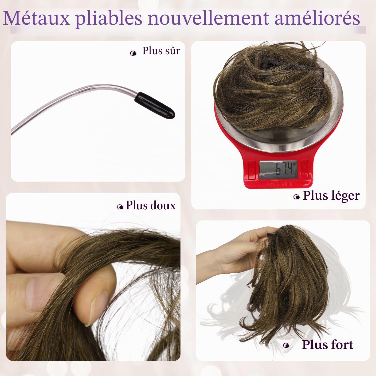 RUWISS Ponytail Cheveux Naturel avec Pince Humains pour Femmes, 22cm Courts Droite Postiche Chignon avec Métaux Malléables Extension Queue de Cheval Cheveux Brun Moyen