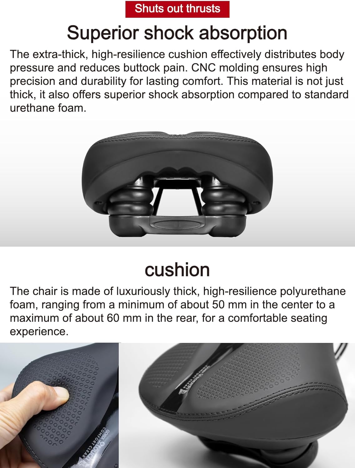 GORIX Bike Saddle Seat Thick Comfortable Cushion High Repulsion Perforated Mountain Road Bicycle (GC-AirMax A2)