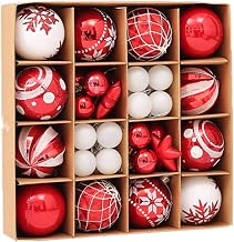 testyu Christmas Ball Ornaments, 42 PCS(2.3in, 1.18in) Christmas Tree Decorations, Shatterproof Red and White Christmas Ornaments for Xmas Tree Decoration Celebration Party