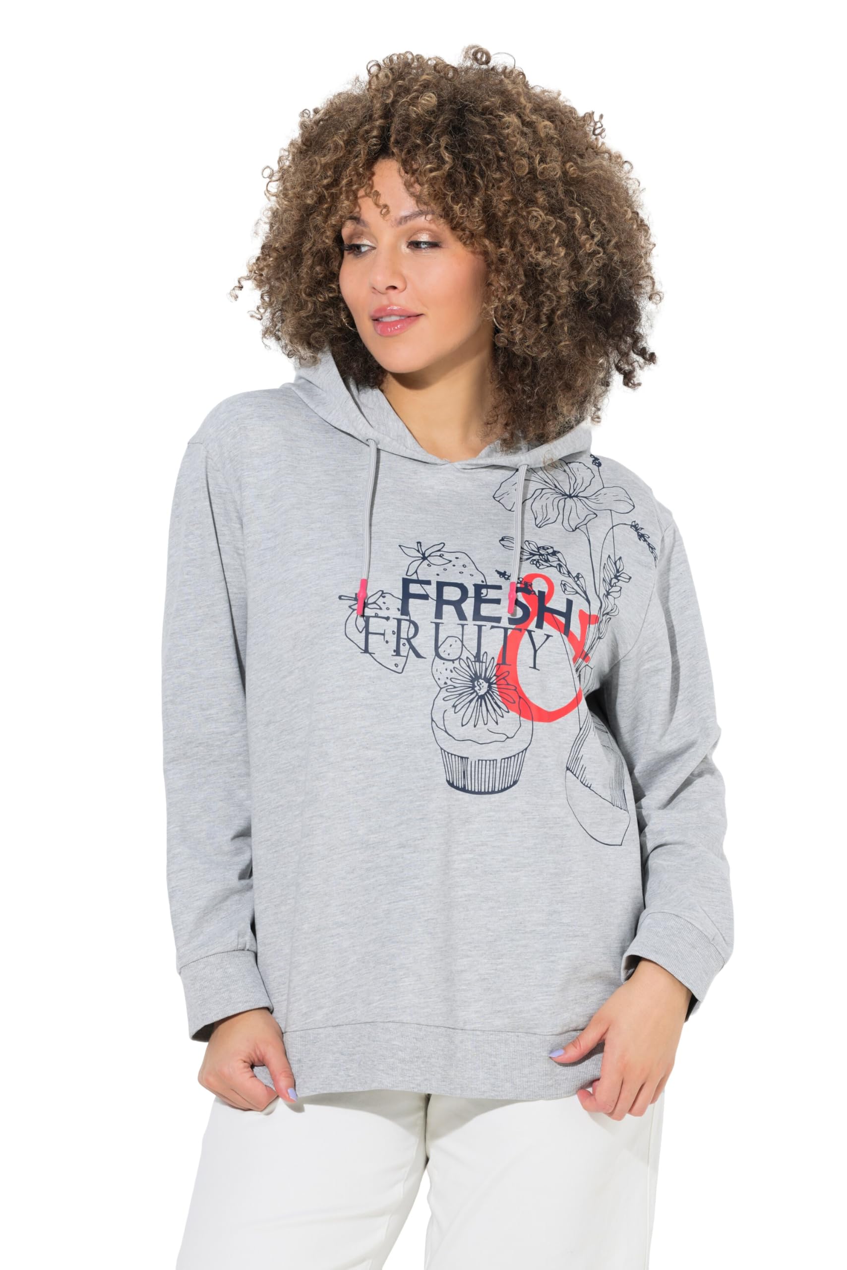 Ulla Popken Damen große Größen Übergrößen Plus Size Hoodie, Schriftmotiv, Kapuze, Langarm 846717
