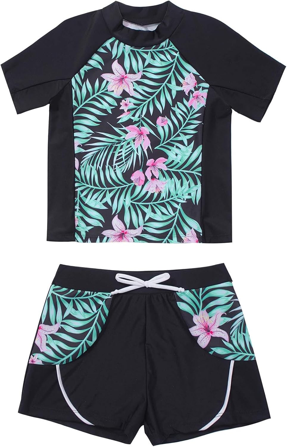 Girls' Short Sleeve Rash Guard Set UPF 50+ Sun Protection Two-Piece Swimwear Bathing Suit