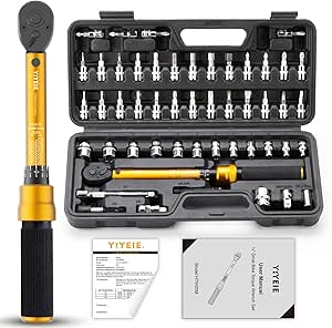 50Pcs Master Bike Torque Wrench Set, 1/4 Inch Drive, 10-230 IN.LB (1-26.0 Nm), Inch Pound Click Torque Wrench with Bit Sockets, 0.1 Nm Micro, 3/8 Adapter, Pro Bicycle Tool Kit for MTB