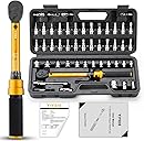 YIYEIE 50Pcs Master Bike Torque Wrench Set, 1/4 Inch Drive, 10-230 IN.LB (1-26.0 Nm), Inch Pound Click Torque Wrench with Bit Sockets, 0.1 Nm Micro, 3/8 Adapter, Pro Bicycle Tool Kit for MTB