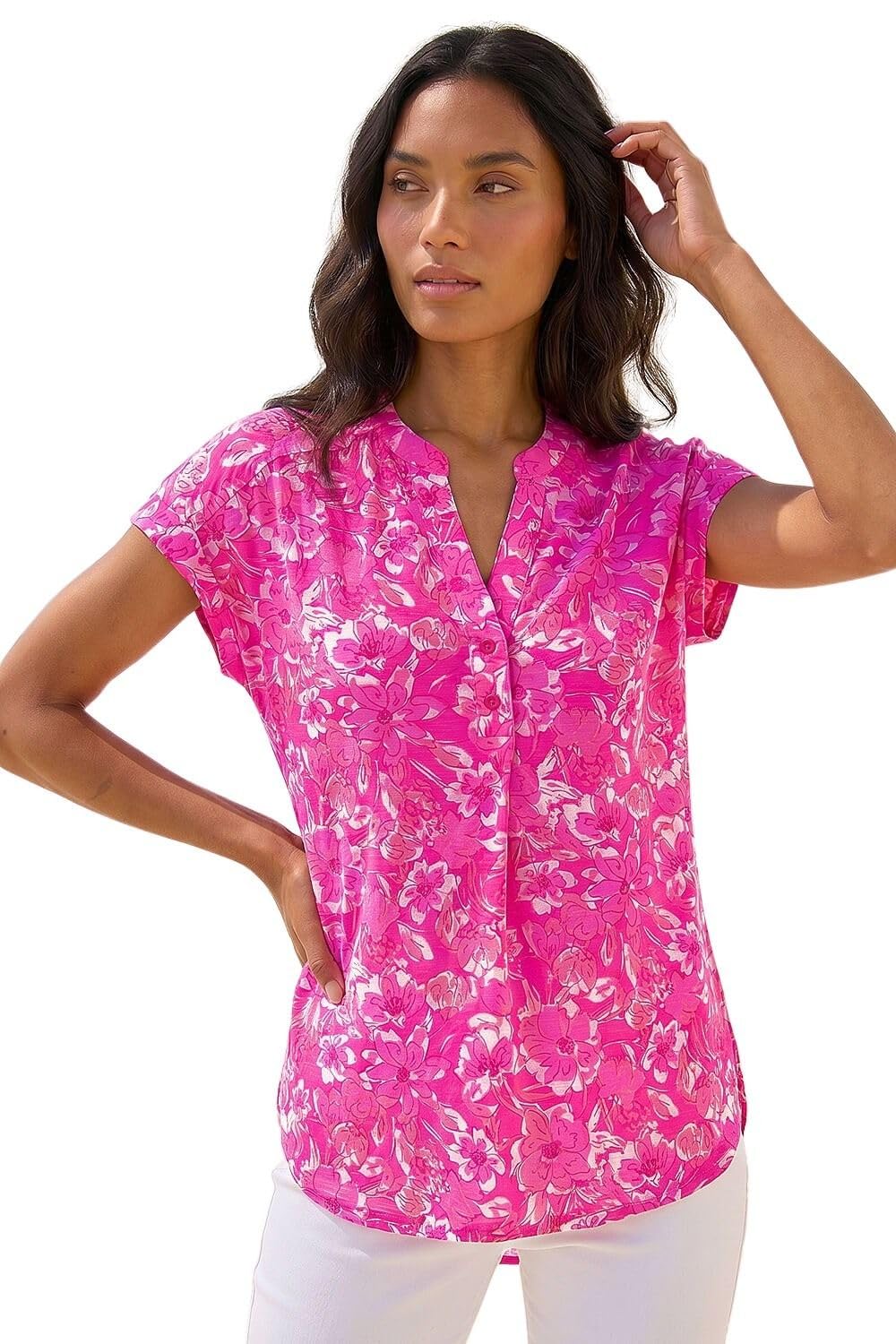 Roman Short Sleeve Shirt for Women UK Ladies Tunic Top Summer Blouse Casual Smat T-Shirt Spring Work Cocktail Party Going Out Special Occassion Holiday V-Neck