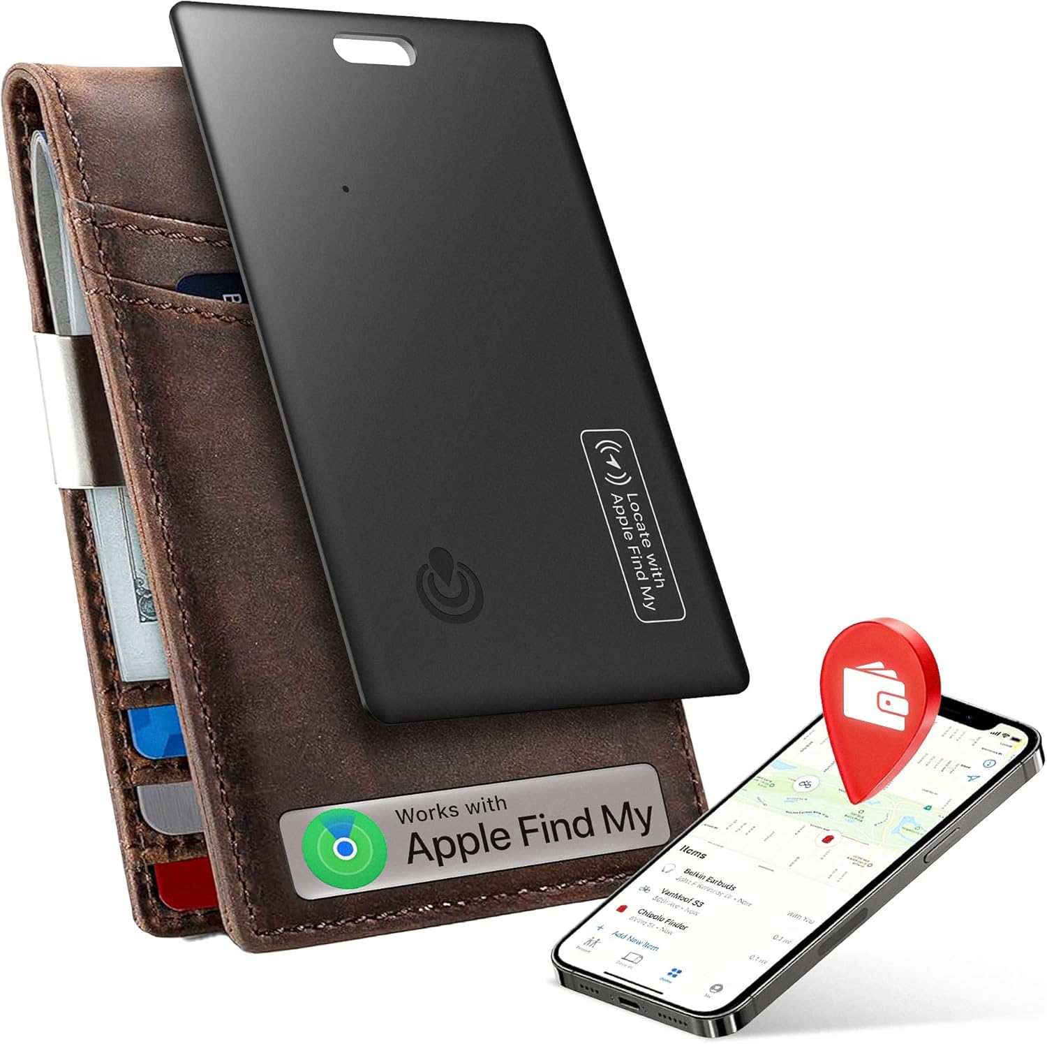 [Apple MFi Certified] (iOS Only) Wallet Tracker Card,Air-Tag Wallet Card,Find My Trarcking Card,Waterproof Design,Item Locator for Wallet,Keys, Luggage,Bags, Passport,Purse,120DB (Black*1)-image-9