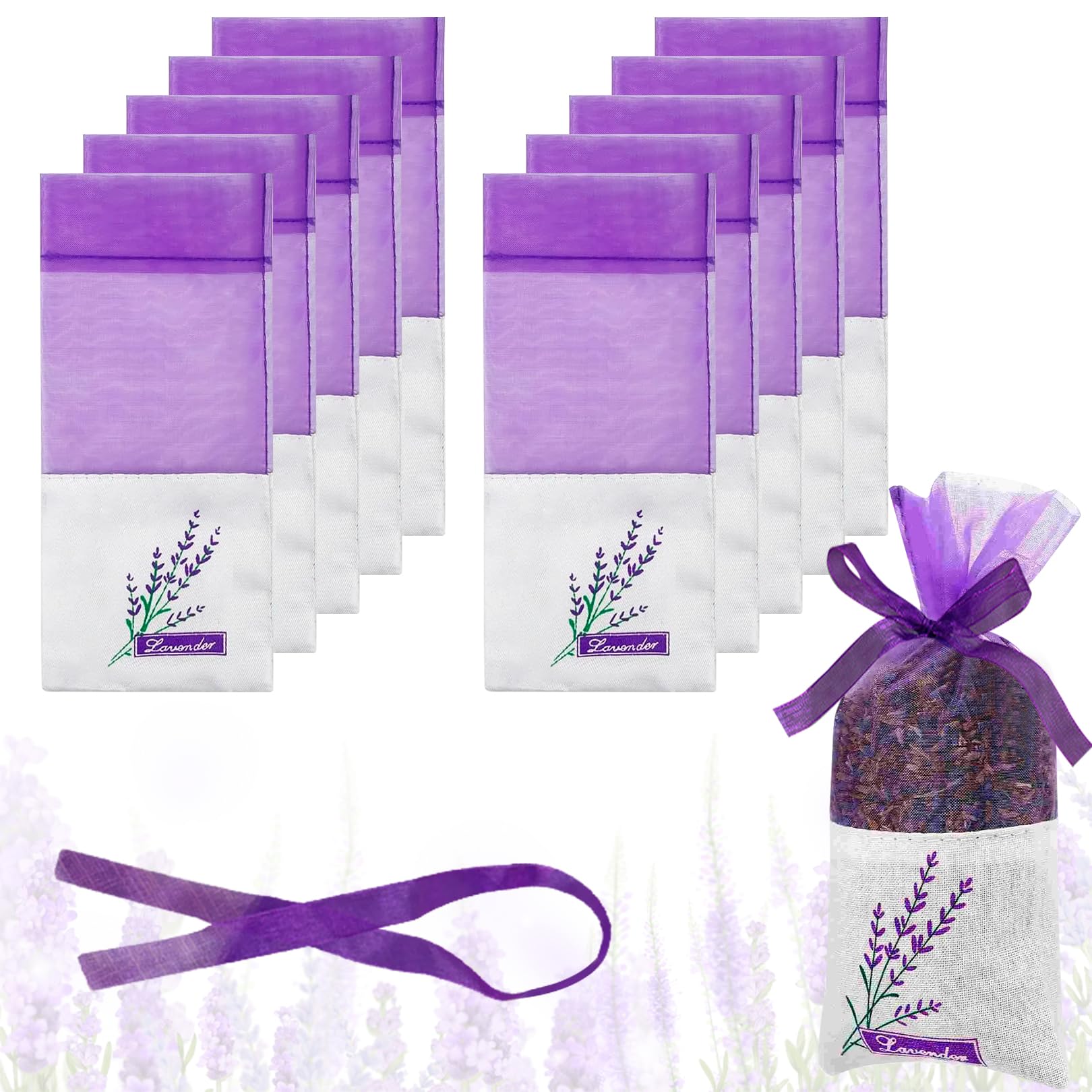 Pryon Lavender/Purple 10Pcs Bags,Empty Drawer Scented Small Sachets Dried Flower Closet Wardrobes Sachet Fresheners Scents Bag To Fill Organza Gauze Spice Herbs Sache,For Wardrobe Closets Car Bathrooms