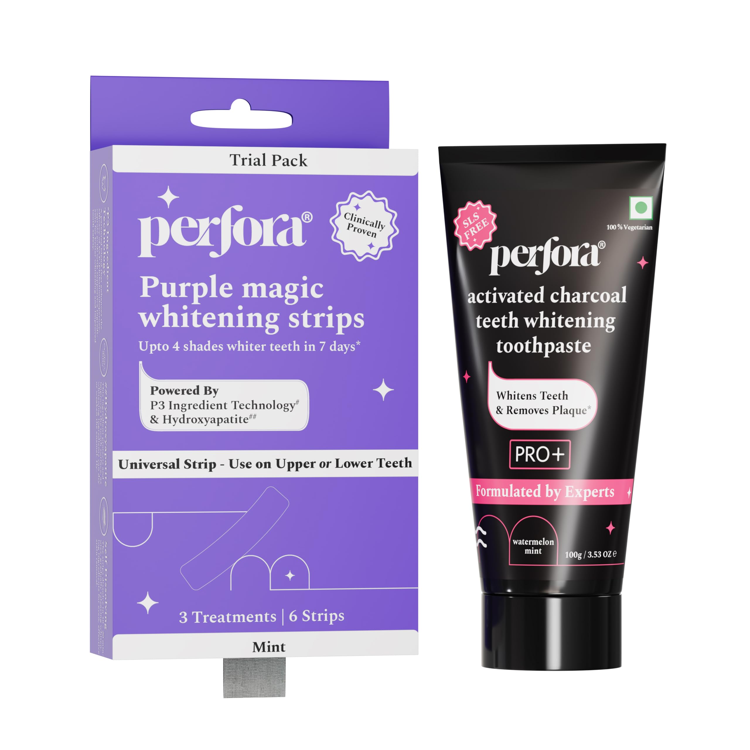 Perfora Deep Clean & Glow Combo - Perfora Teeth Whitening Strips Pack of 3 with Activated Charcoal Toothpaste 100g | Stain Removal | Deep Clean | Whitening Oral Care Combo-picture-29