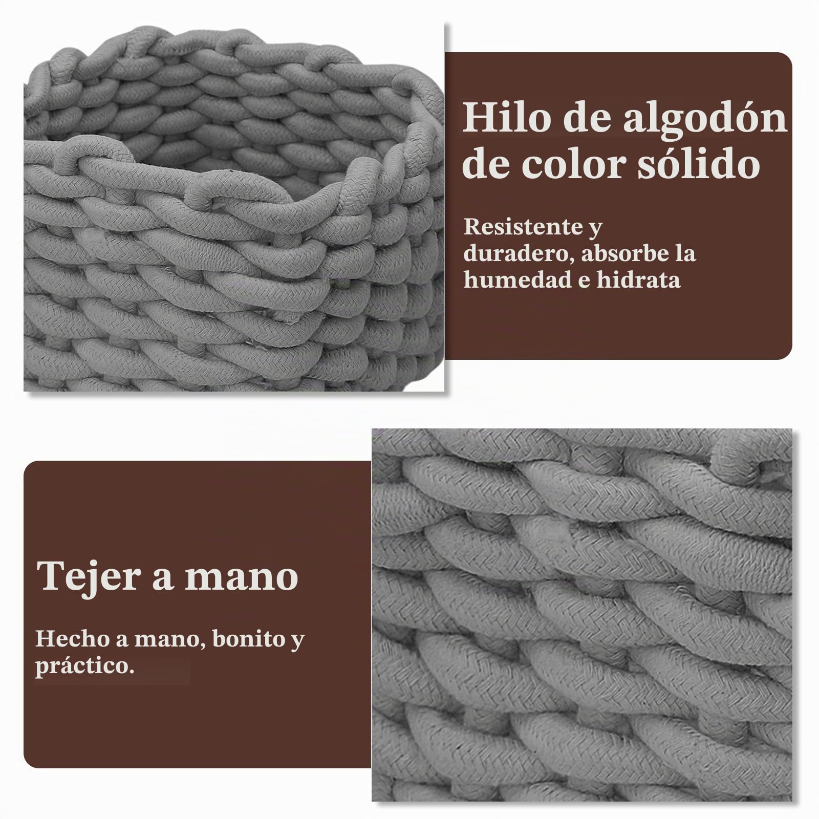 Cestas Almacenaje Gris, Pequeña Cestas Organizadoras Baño, Caja Organizadora en Mesa para Cocina y Dormitorio
