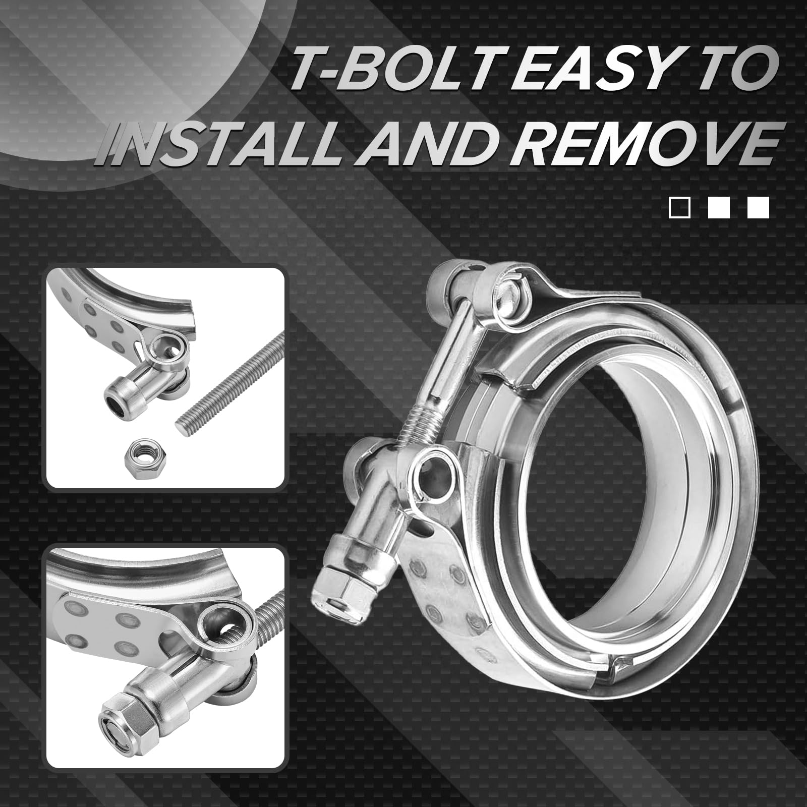 V-Band-Klemme, Edelstahl, 6,3 cm, Flansch-Set, 2 Stück Universal-Klemmen, perfekt für Turbo-Fallrohr.