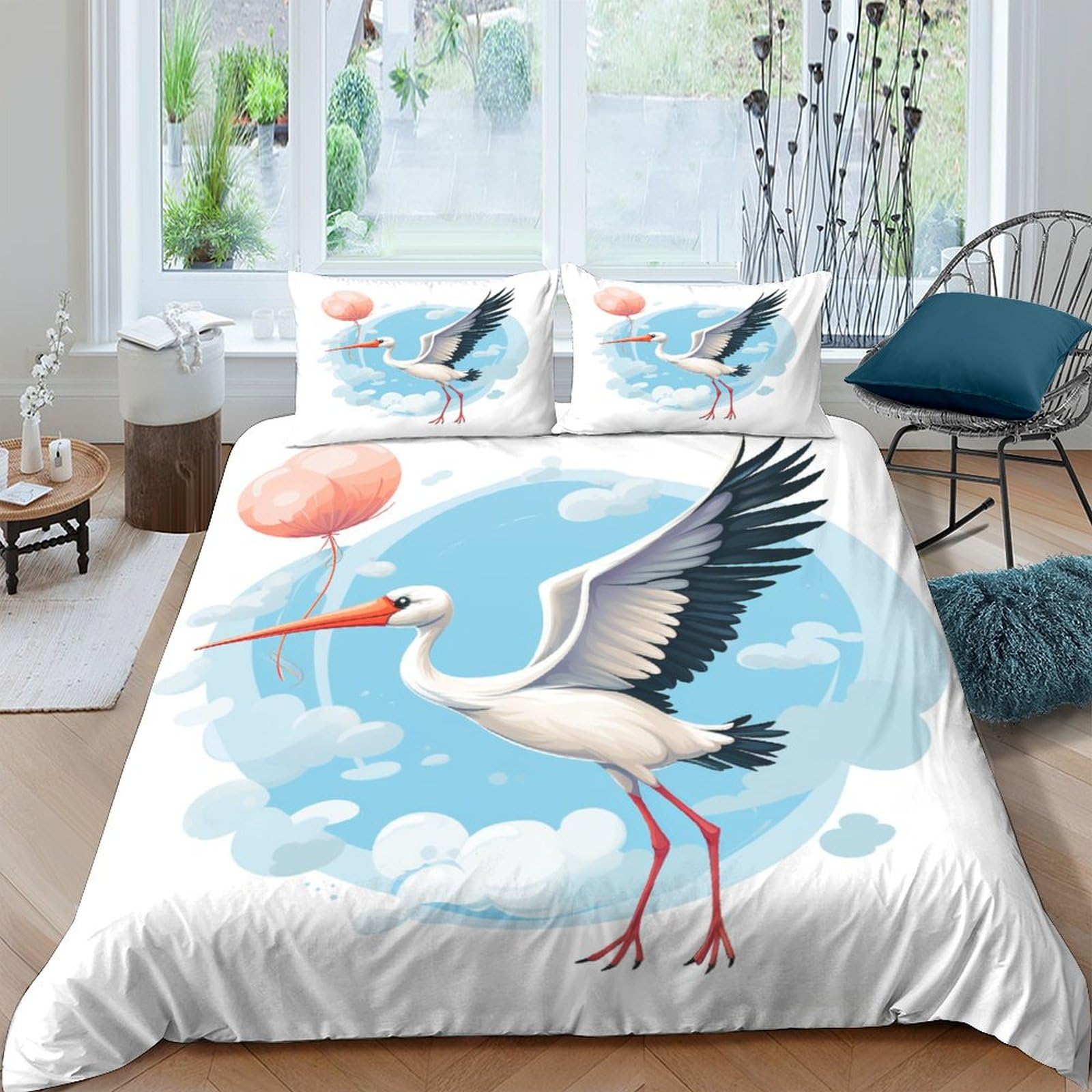Housse de couette douce cigogne pour lit enfant et ado fille ou garçon