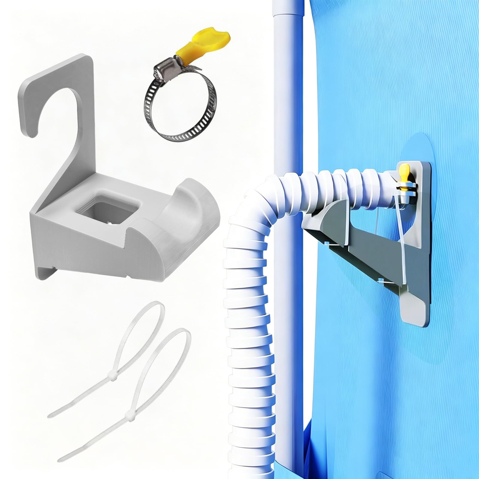 Pool Hose Holder with Adjustable Metal Clamp & Zip Ties Above Ground Pool Hose Organizer Weatherproof for Above Ground & Inground Pools