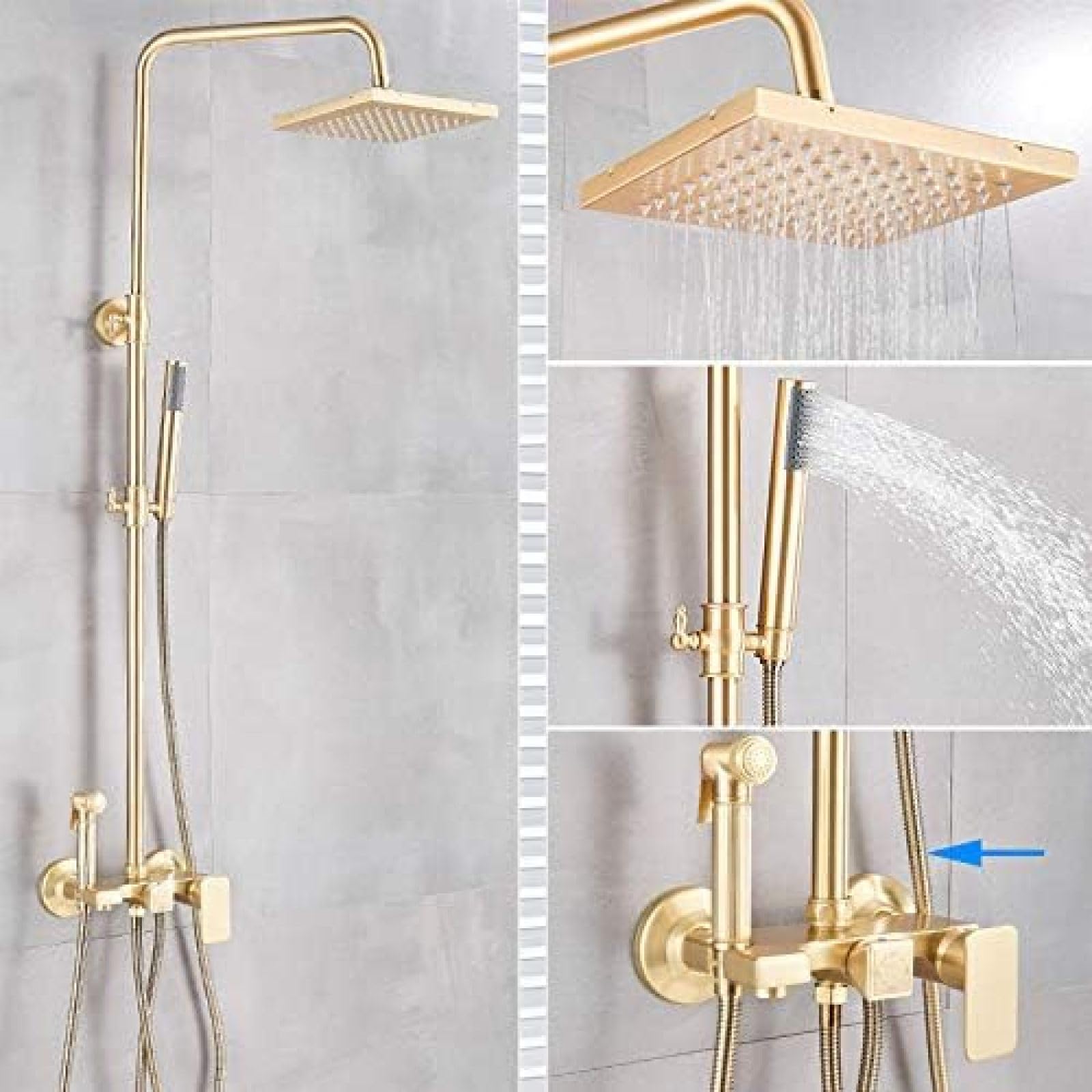 OZBMA Shower Faucet kit, Brushed Gold Bathtub Mixer Tap with Hand Bath Water Sets-Brushed