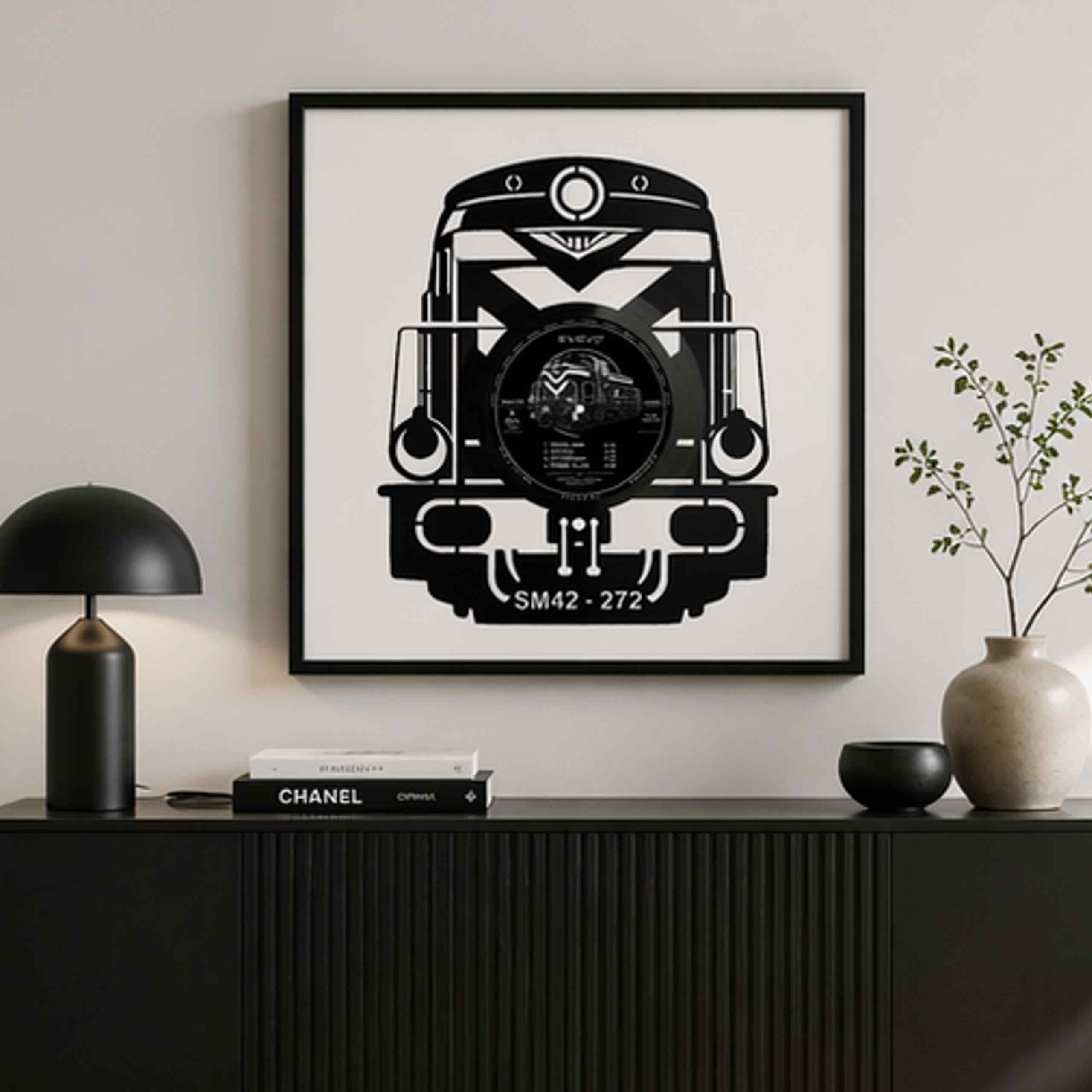 EVEVO Decorazione da parete in vinile con cornice, 32 x 32 cm, treno, decorazione da parete in vinile, motivo: loco a vapore, regalo per appassionati e collezionisti di ferrovie