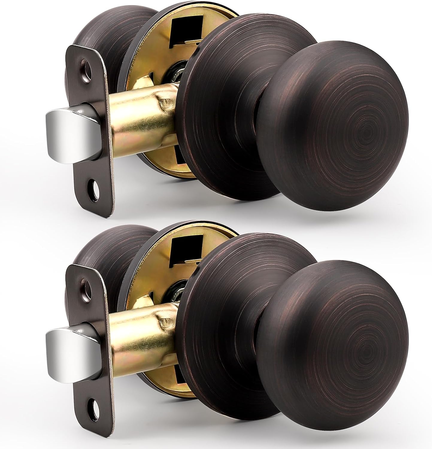 Probrico Closet Door Knob Oil Rubbed Bronze Finish, 2 Pack Standard Size Interior Door Handles with Passage Function, Flat Ball Knob for Closet and Hallway