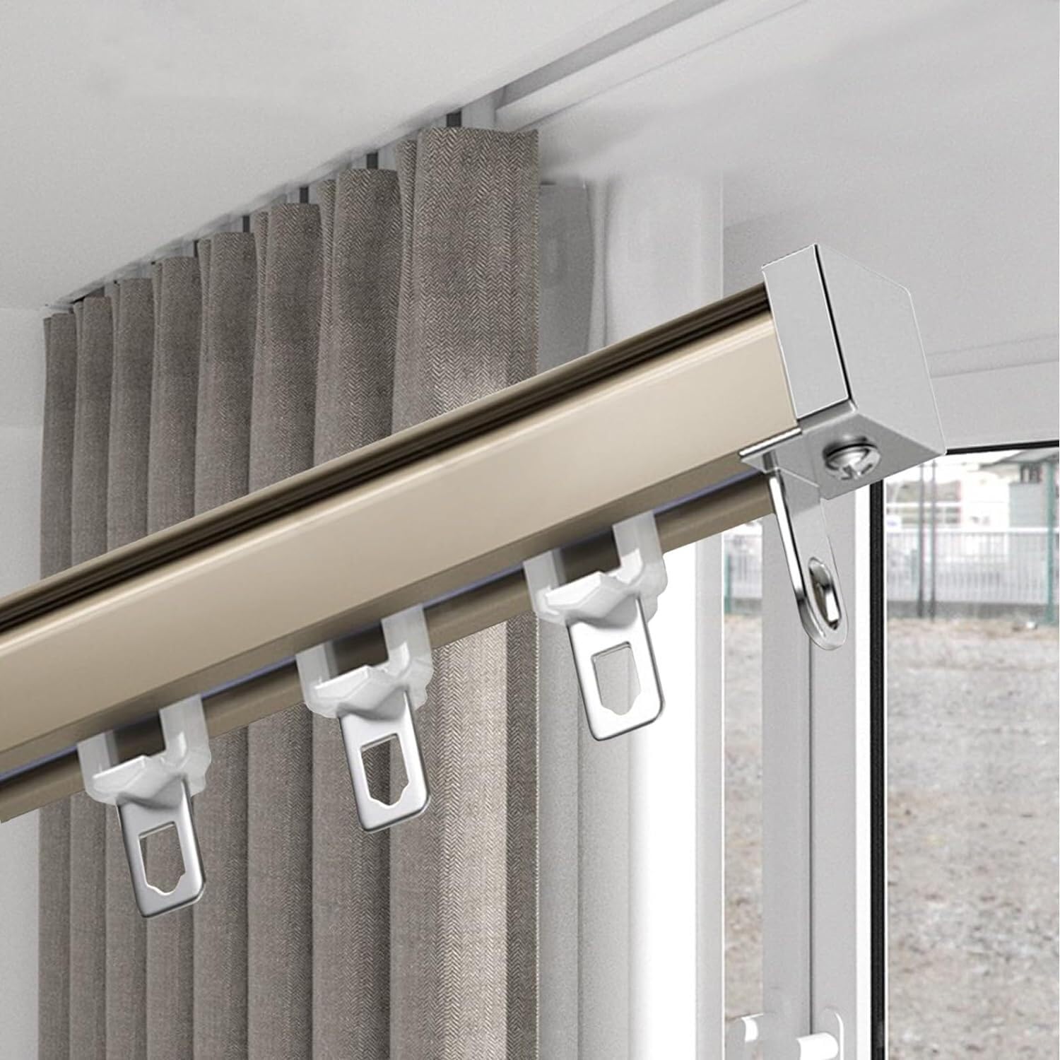 Rail de rideau robuste en alliage d'aluminium - Séparateur de pièce mural/plafond, coulissement silencieux pour rideaux lourds, compatible avec les murs de 2,0 à 2,5 mm, durable, flexible et