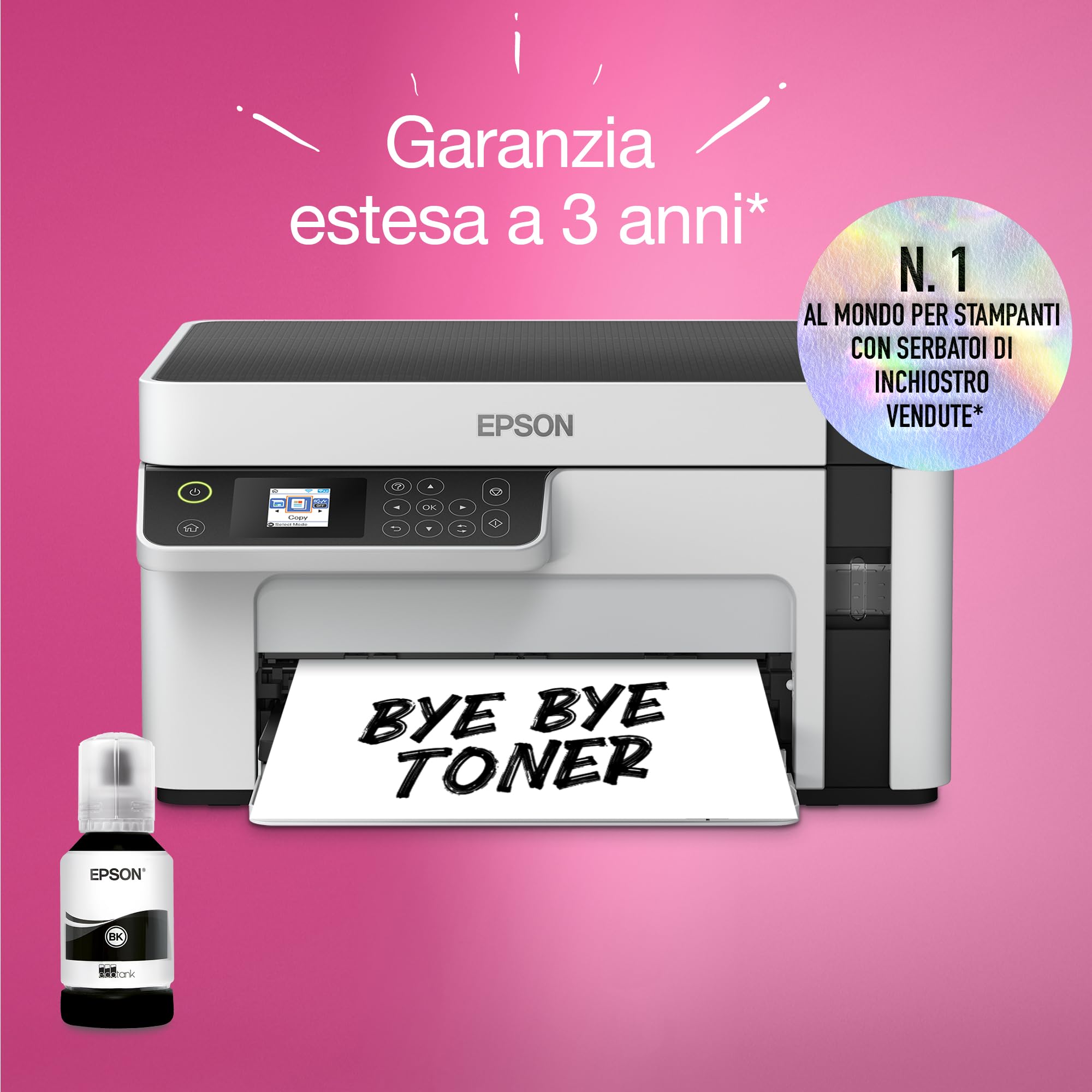 Epson EcoTank ET-M2120 Stampante con Serbatoio D’inchiostro | Stampa Monocromatica | Wi-Fi | A4 | Stampa, Copia, Scansione | Stampa Fronte/Retro | Display LCD 3.7 cm