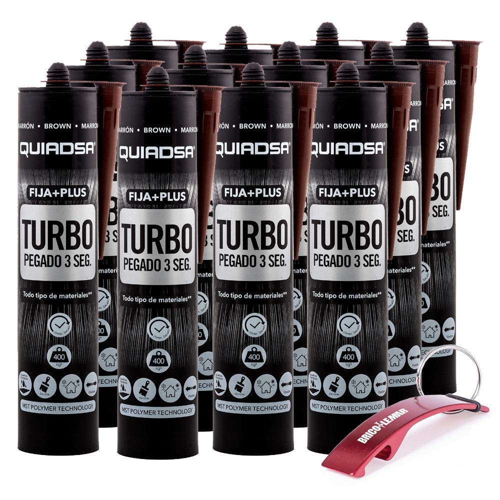 Quiadsa Fija Plus Turbo Polimero 290ml + Llavero Bricolemar de Regalo (12 x 290ml - Marrón)