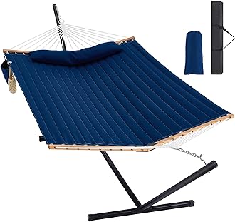 Two Person Hammock with Stand Heavy Duty, Outdoor Patio Hammock with Portable Steel Stand, Large Double Hammocks,480lbs Capacity.(Dark Blue)