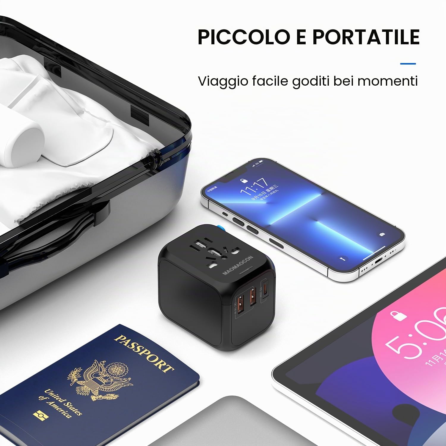 MAOMAOCON Adattatore da viaggio universale da viaggio con PD20 W — immagine 9 di 10