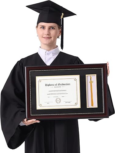 Miniatura 6 de GraduatePro Marco de diploma de 11 x 17 pulgadas con soporte de borla para regalo de graduación de certificado de 8.5 x 11, borde dorado de caoba