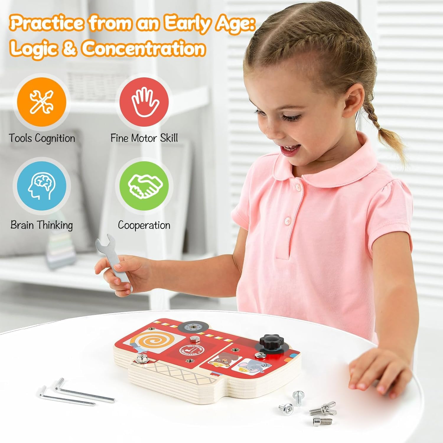 XEERUN Montessori Planche à Vis En Bois Enfant, Planche à Vis En Bois