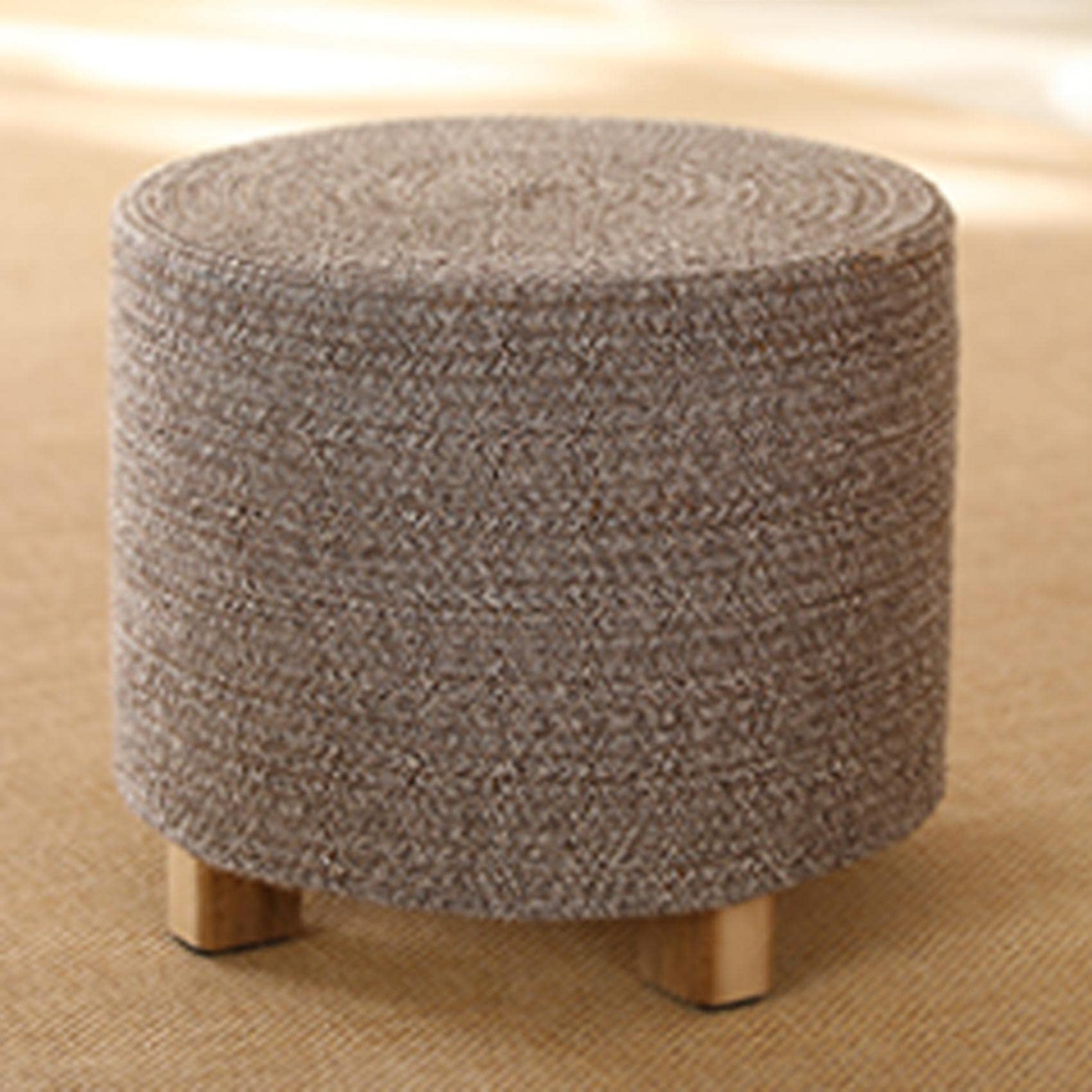 Cotton Thread Round Foot Stool for Bedroom and Living Room Brown 40x31cm
