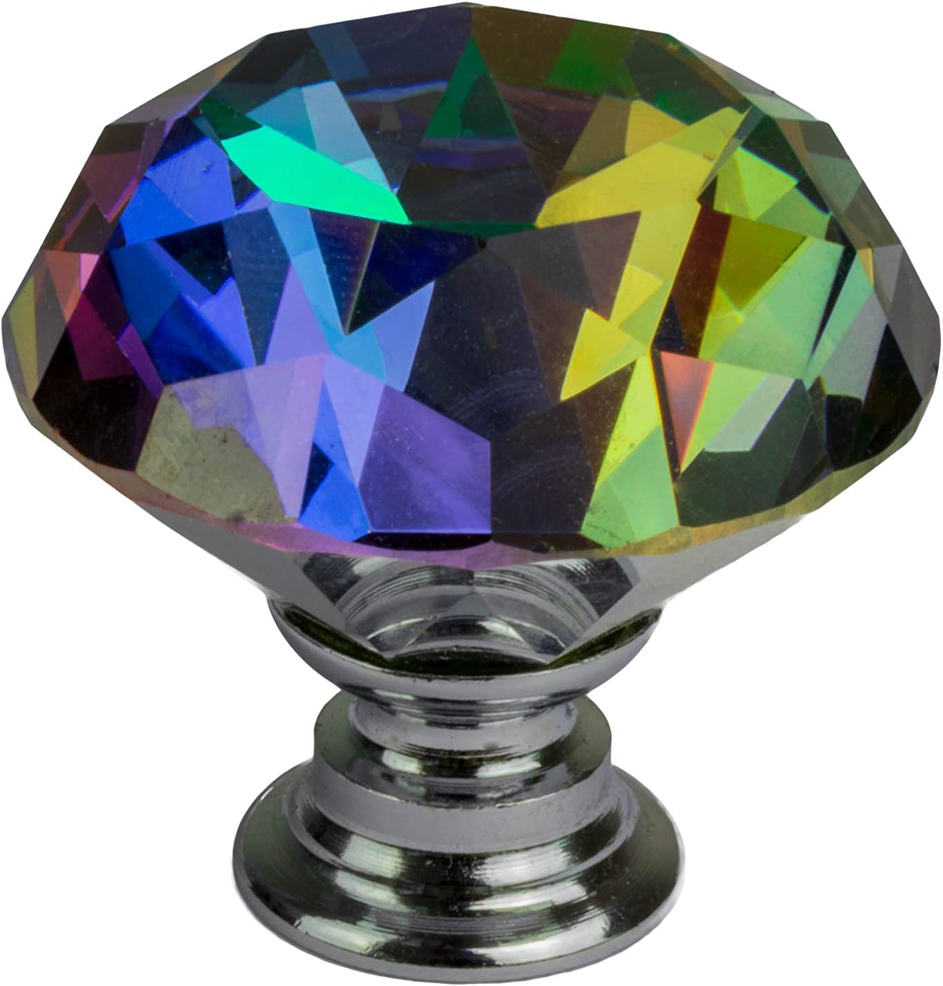 DEELF 25 Packs Crystal Cabinet Knobs Drawer Pulls and Knobs Diamond Dresser Handles Crystal Pulls for Drawers - 30 mm Colorful Glass Cabinet Knob with Silver Base
