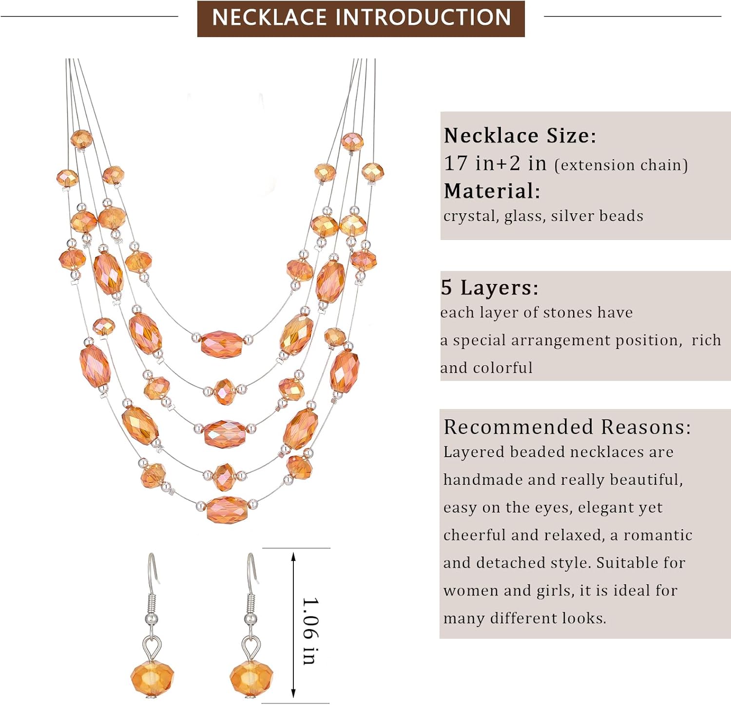 Crystal Beaded Statement Necklace for Women Boho Colorful Multi-Strand Necklace and Earring Sets for Women Fashion Jewelry Gifts for Mom - Image 5