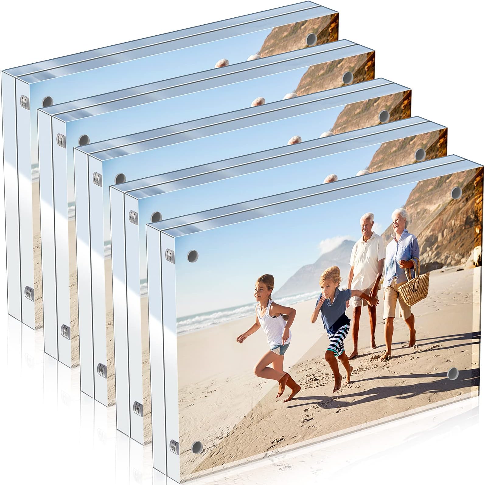 5 Pack Acrylic Picture Frame Desktop Frameless Photo Frame Double Sided Transparent Acrylic Frame Clear Picture Frame Horizontal Magnetic Frame for Desk Desktop Display Pictures Holder (5 x 7 Inches)