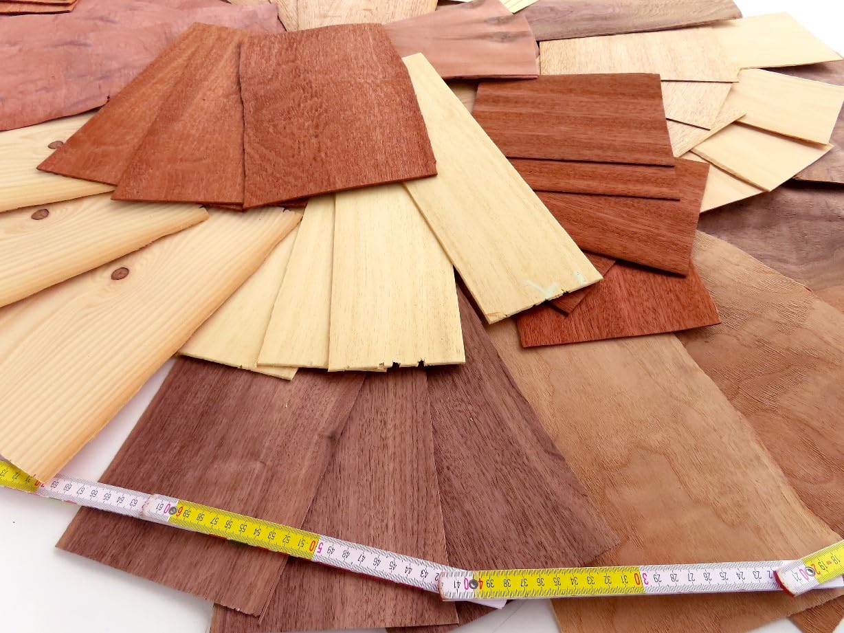 STARKFURNIER BASTELSET - ca. 4m² - Insgesamt 3kg - Funierstärke: 1,0mm - 2,5mm. Viele Holzarten: z.B. Eiche, Nussbaum, Ahorn, Kirsche, Buche - Ideal für Restauration, Modellbau, Möbel, etc.