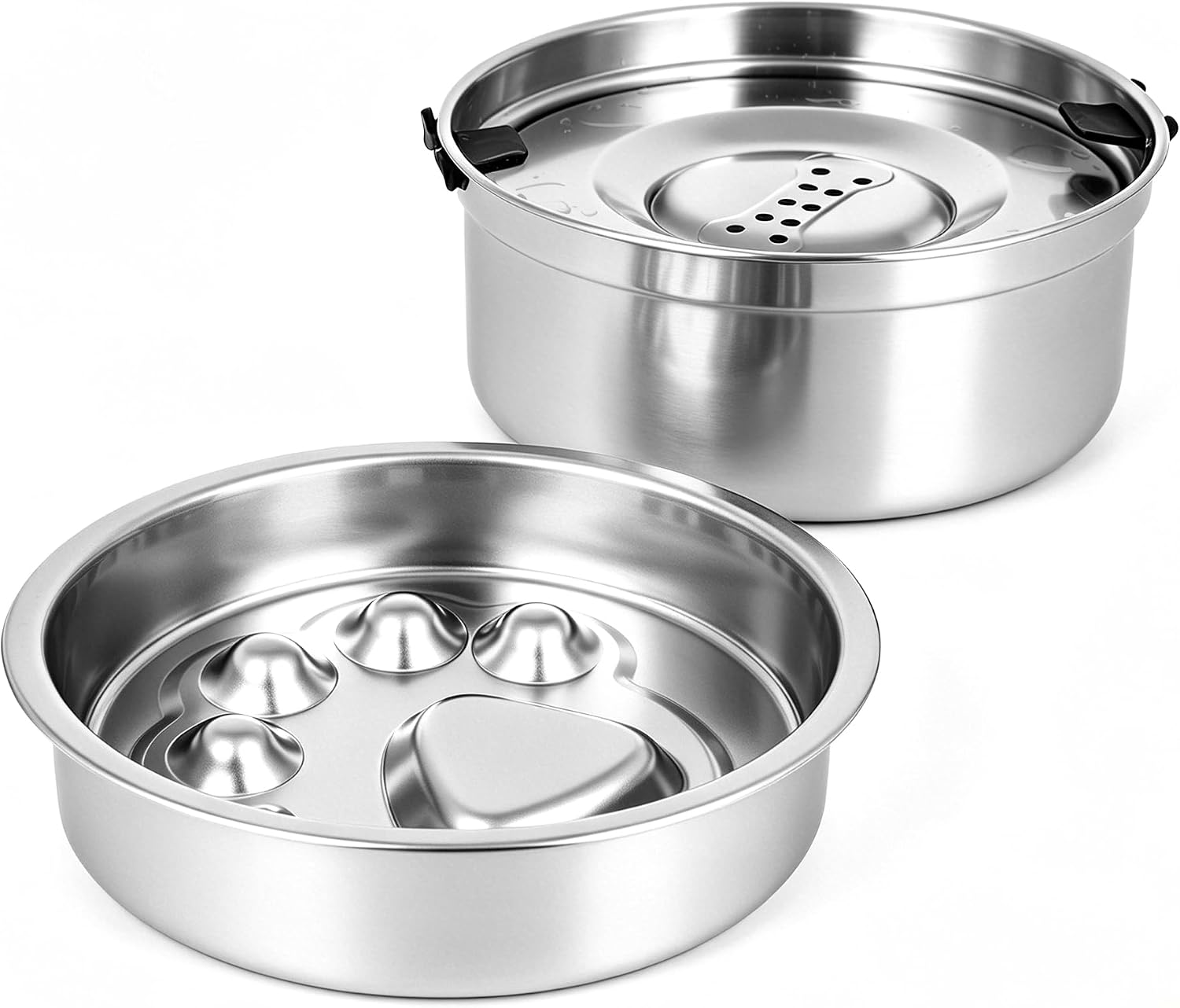 No Spill Dog Water Bowl 1.2L & Portable Slow Feeder Dog Bowl 2.5Cup, 304 Stainless Steel Bowl, Outdoor & Travel Lick & Roll Slow Drinking Bowl, Dog Water Dispenser, Slow Feed Liquid Bowl (M)