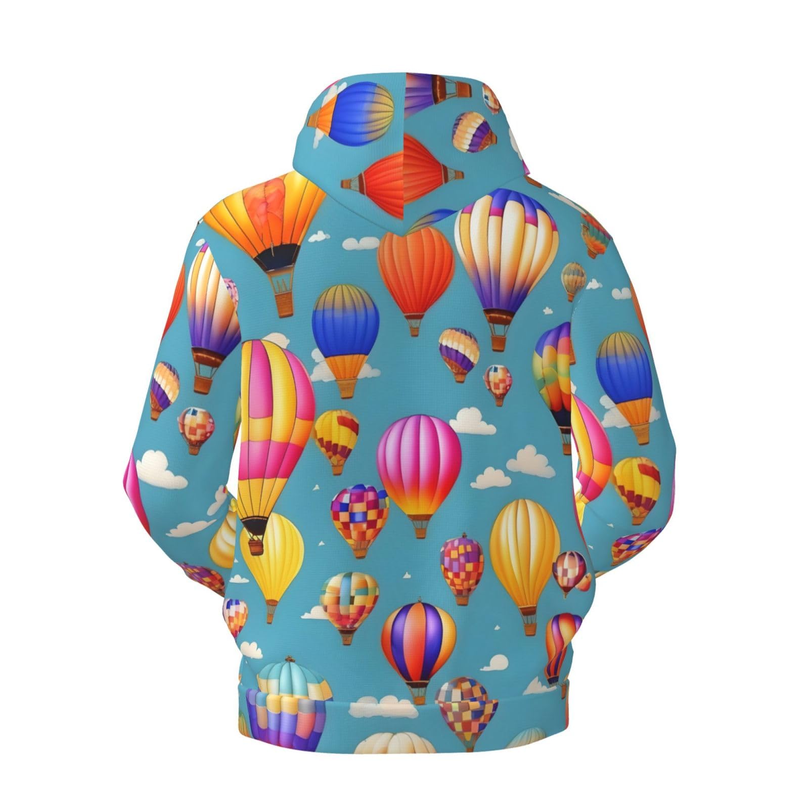 Męska bluza z kapturem z kolorowym nadrukiem balonów na gorące powietrze, casualowa grafika z nadrukiem bluzy z kapturem z kieszenią