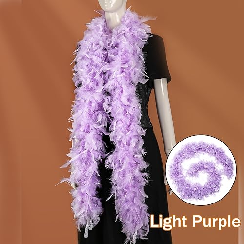 Miniatura 6 de FeelfunFeather Boa de plumas de pavo de 2 yardas para manualidades, boda, fiesta, baile, Halloween, Navidad, disfraz para decoración del hogar