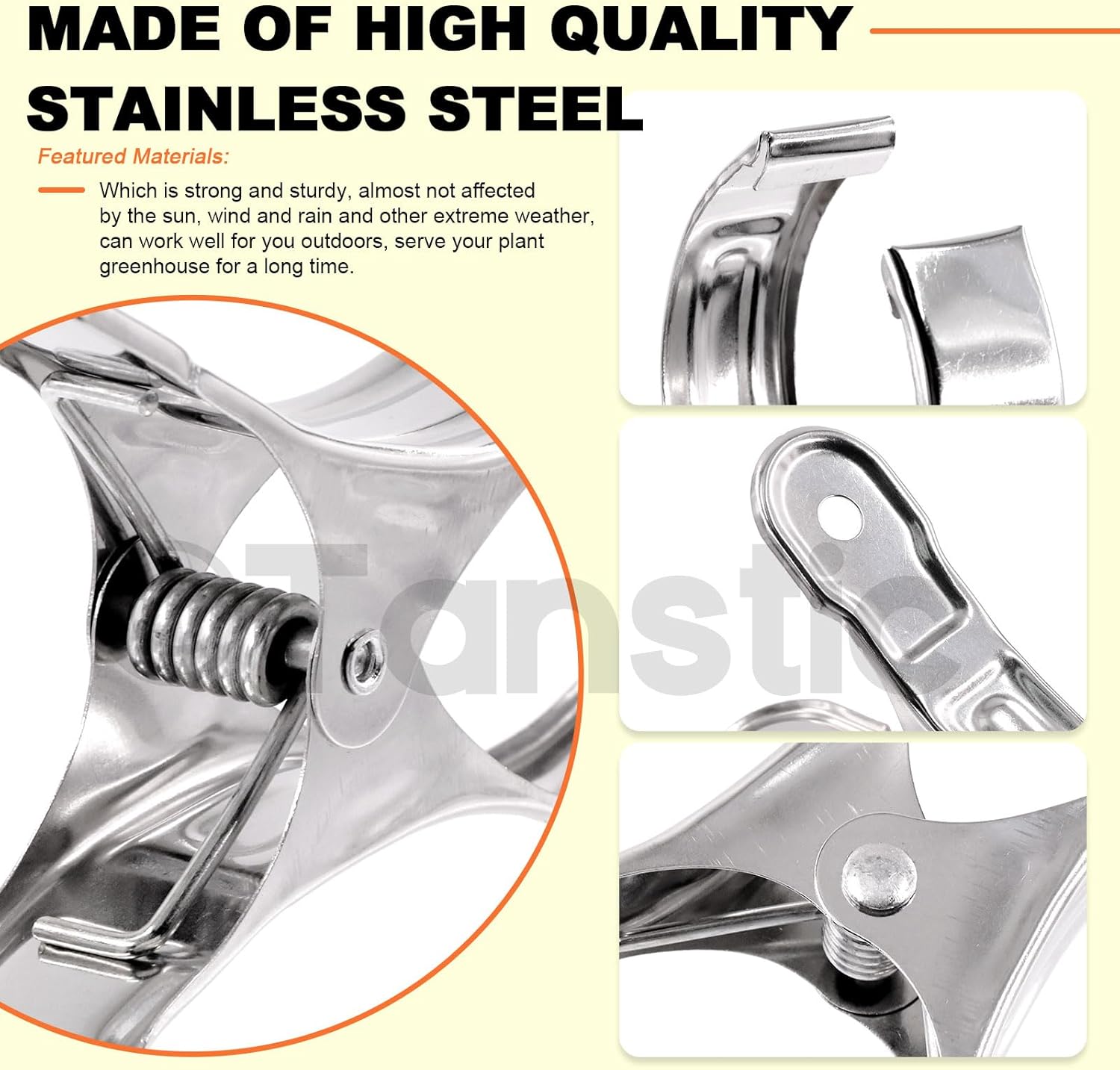 Tanstic 40Pcs 3.5 Inch Stainless Steel Greenhouse Clamps Garden Clips Greenhouse Clips Heavy Duty Garden Clips with Strong Grip and Large Open Mouth for Netting Holding thumbnail