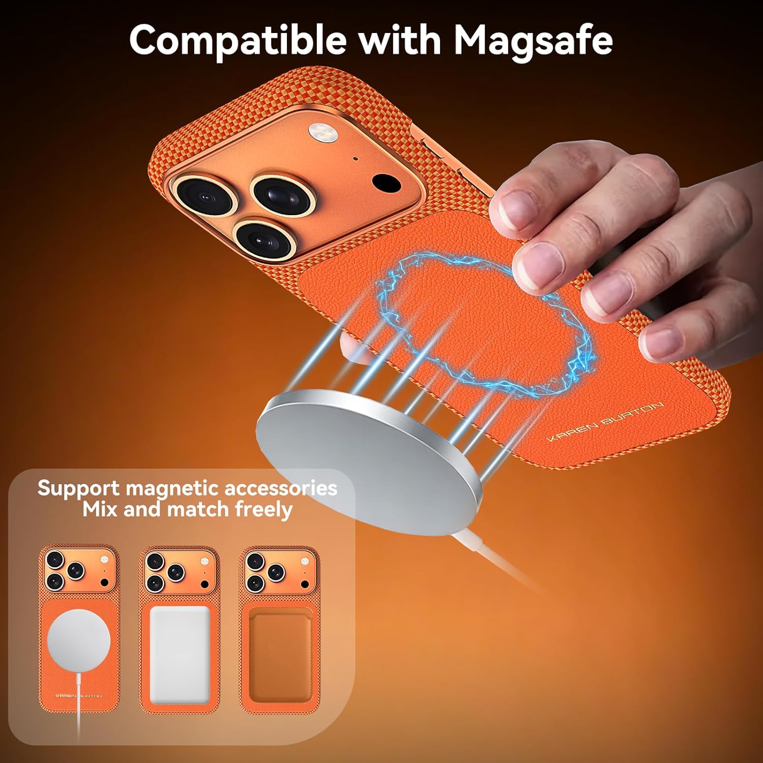 for iPhone 17 Pro Max Phone Case, Dupont Kevlar 1500D Aramid Fiber,DIY Button,Fit for MagSafe, Luxury Genuine Leather,Military Grade Ultra Slim Anti-Fall Protection Orange