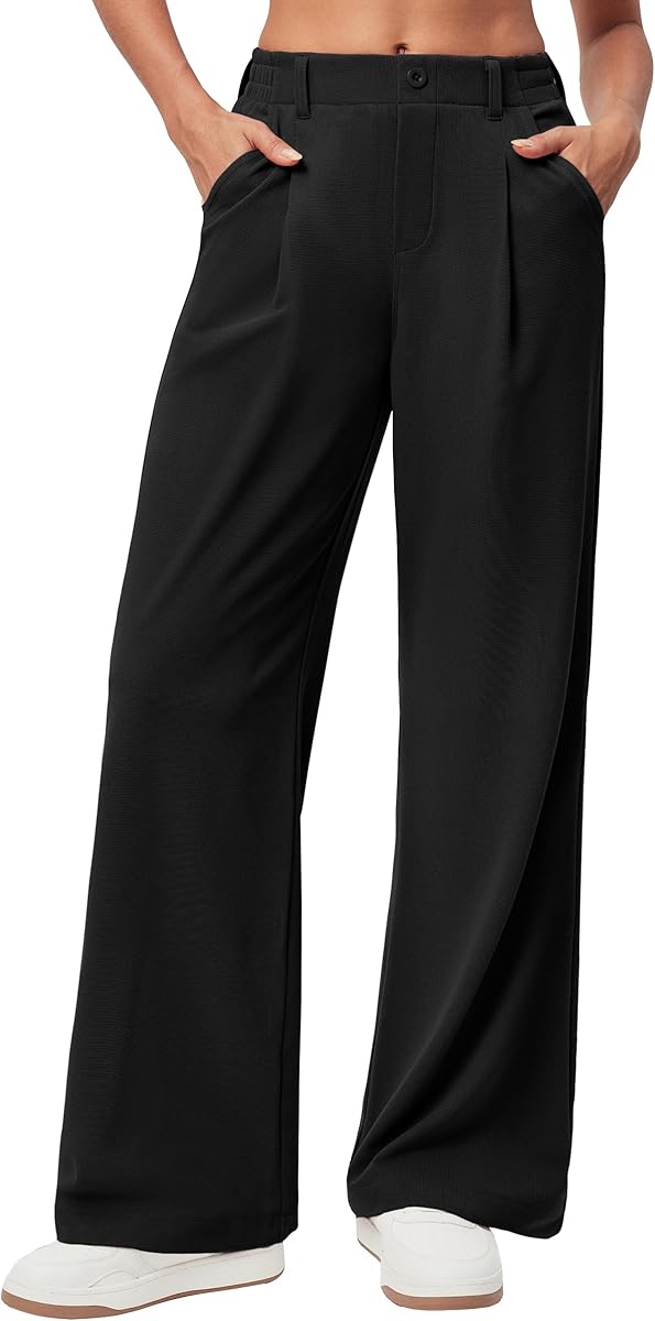 Ewedoos Wide Leg Pants Woman Stretchy Work Dress Pants Women Pull on Business Casual Slacks Trousers Fall Outfits 26"/28"