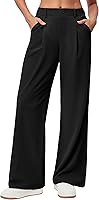 Ewedoos Women's Stretchy Waffle Wide Leg Pants - Trendy Business Casual Pull-On Trousers, Wrinkle-Free Comfort Fit Slacks