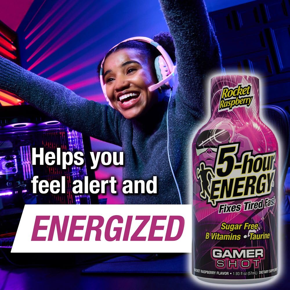 5-hour ENERGY Extra Strength Gamer Shots, Rocket Raspberry Flavor, 1.93 fl oz, 20 Pack
