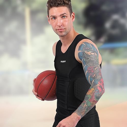 Miniatura 7 de TUOYR Camiseta de compresión acolchada de fútbol para hombre, protector de pecho de béisbol, chaleco protector de costillas, protector de corazón,