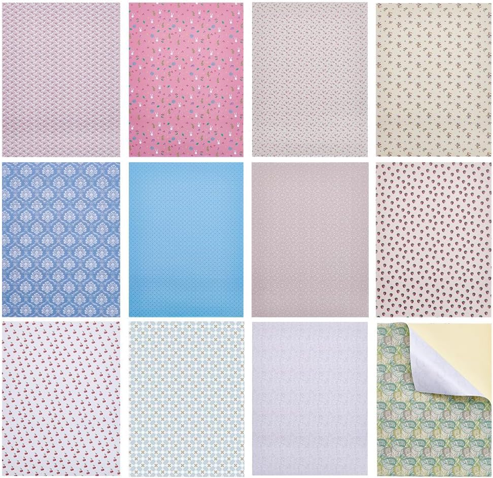 PH PandaHall 12 Sheets Minihouse Wallpaper 12 Styles Miniature Dolls House Floor Paper Mini House Decoration Sticker DIY Self Adhesives Wall Paper for DIY Minihouse Background, 8.2x11.7 inch