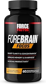 Forebrain Focus Brain Booster, Brain Supplement to Boost Clarity & Concentration, for Memory & Sharpness & Increase Productivity, Nootropic Brain Support Supplement, 60 Capsules, Black (FFS-00923-FG)