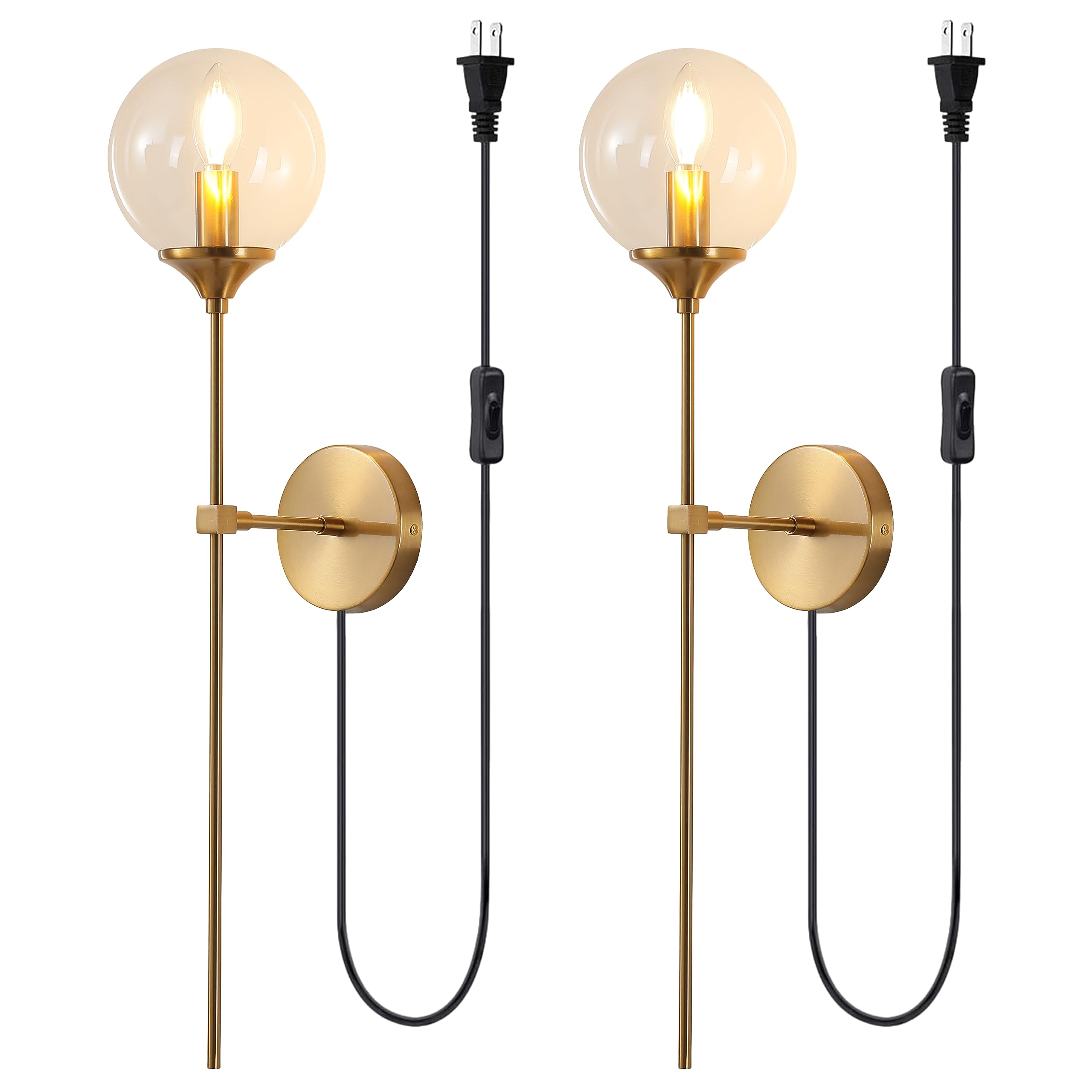 KUZZULL Wall Sconces Set of Two Brushed Gold Plug in Wall Sconces Set ...