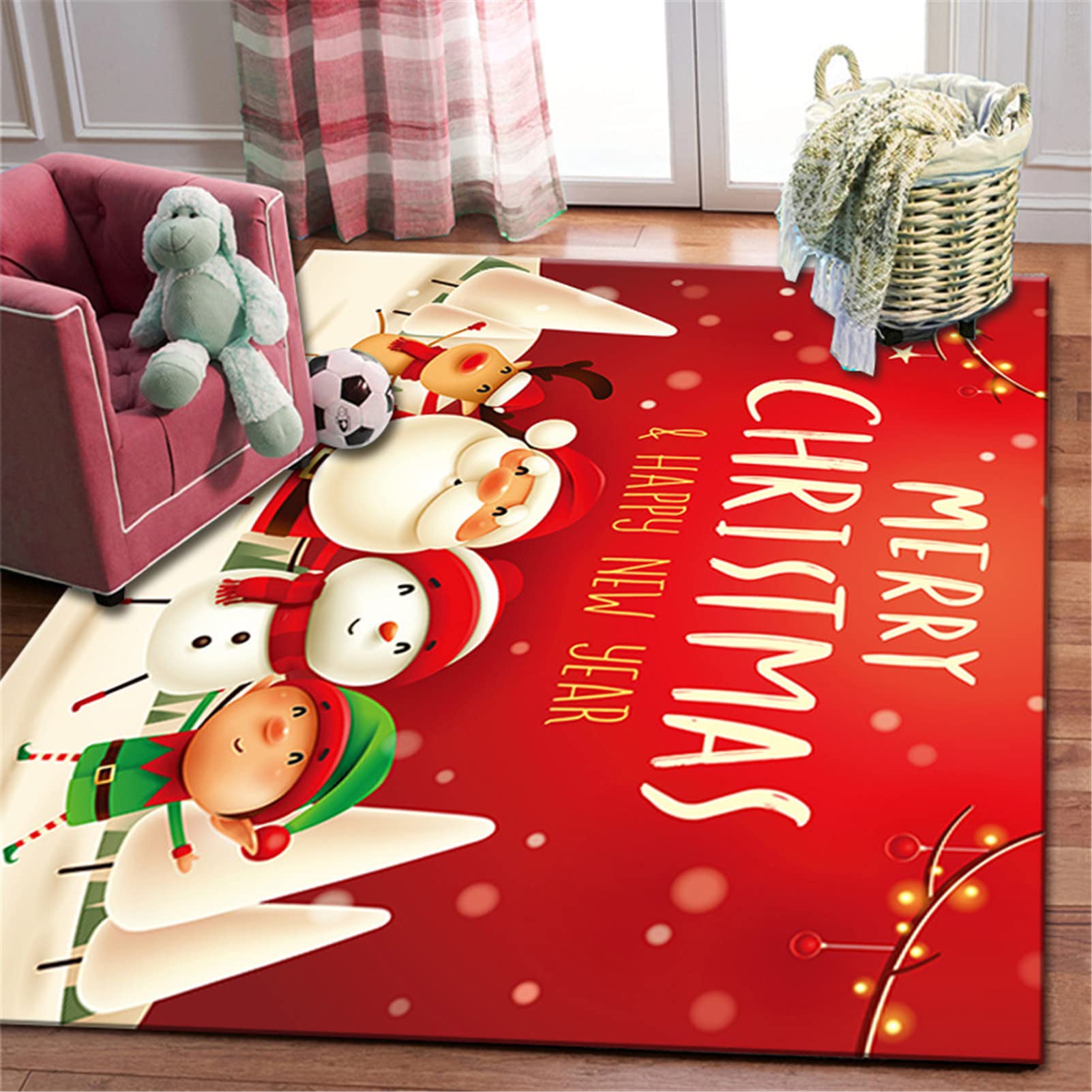 JLCP Tappeto Natalizio Zerbino Tappeto Natalizio Rosso Salotto Antiscivolo Lavabile Tappeto Cucina Natalizio Morbido Tappeto Ingresso Interno Ed Esterno, Decorazione per Feste Natalizie,8,200x300cm
