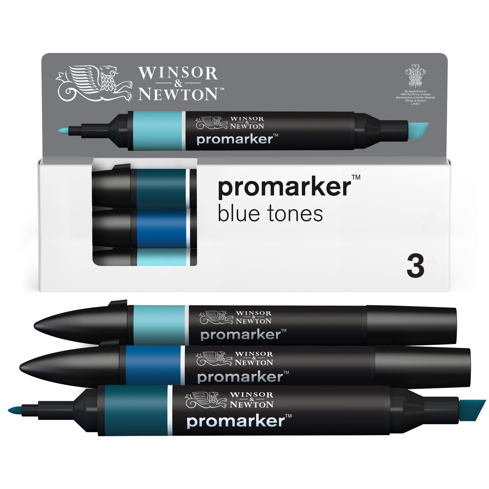 Winsor & Newton 0290183 ProMarker Set -Blues, 3 layout markers in a set, with 2 points, fine and wide for drawings, design and layouts