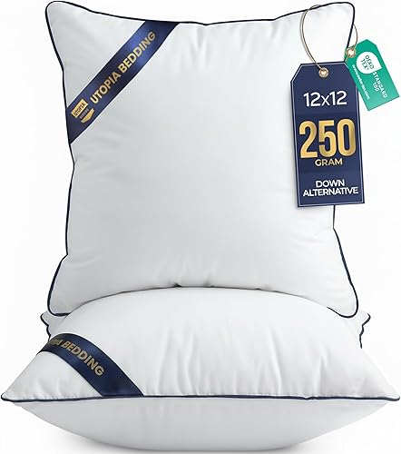 Utopia Bedding - Relleno de almohadas decorativas (paquete de 2, color blanco), almohadas para sofá, cama y sofá de 12 x 12 pulgadas, relleno para