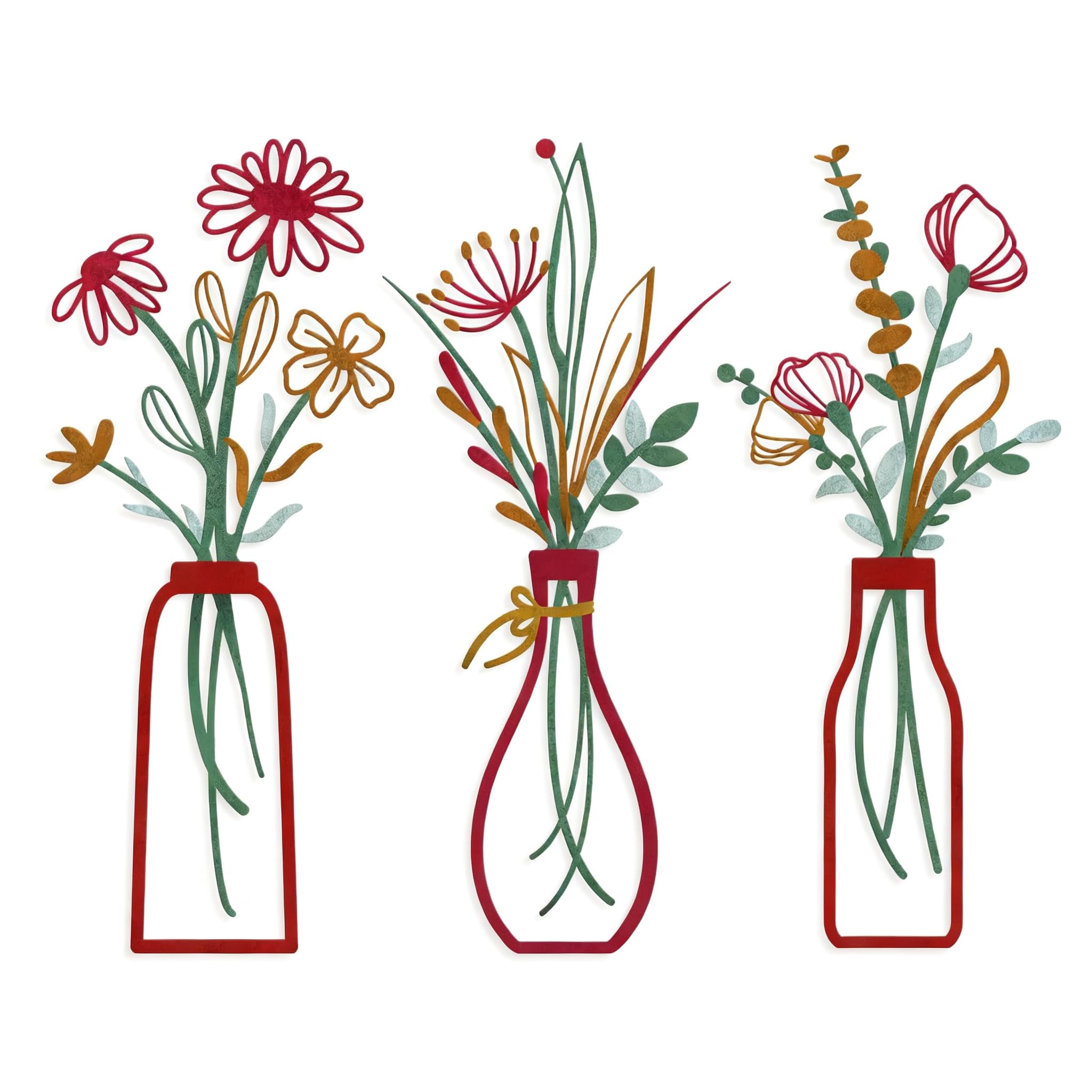 POXZSFX Beautiful Bathroom Wall Decor Featuring Pink Metal Flowers Wall Art Set With Three Artistic Sculptures Modern Spaces, Vase style【8】