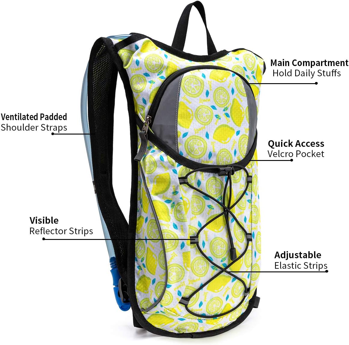 Hydration Backpack with 2L Water Bladder - Lightweight Pack for Running Hiking Riding Camping Cycling Climbing (Lemon) : Sports & Outdoors
