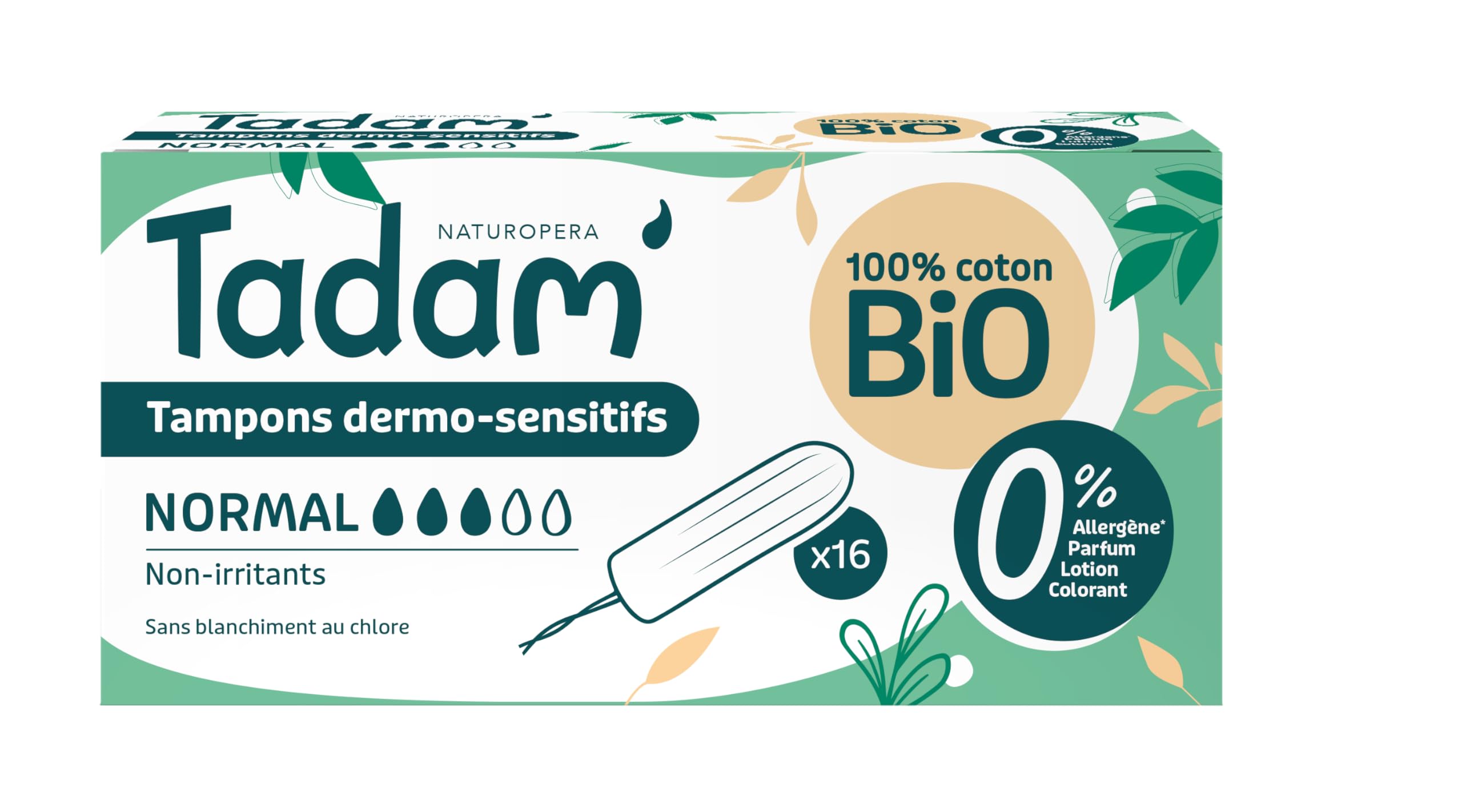 Tadam' Tampons Hygiéniques Dermo-Sensitifs Tampons Femme en Coton Bio Sans Applicateur - Respect Flore Intime