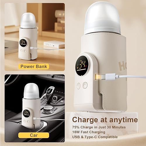 Miniatura 6 de Calentador de biberones portátil de 18 W para viajes, calentador de leche rápido y sin agua para leche materna y fórmula, calentador de biberones