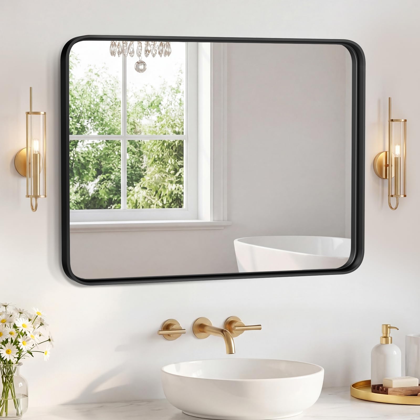 Sweetcrispy Bathroom Mirror 40x32 Inch, Vanity Mirror for Wall
